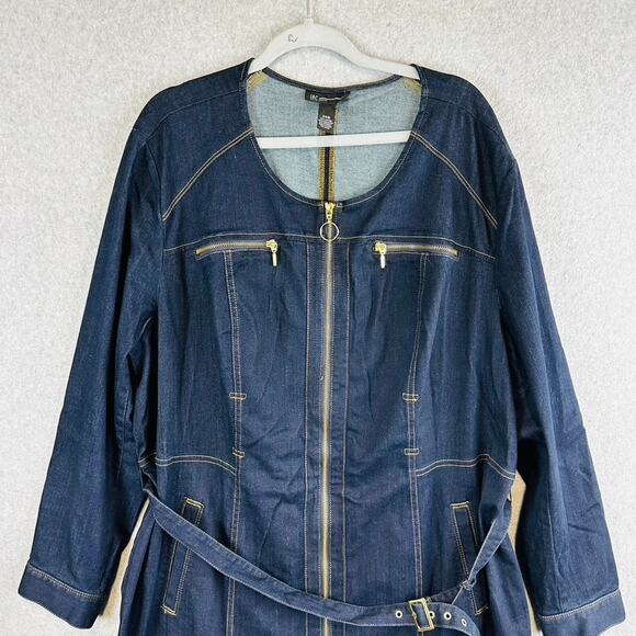 INC International Concepts Womans Sz 24W Dress Zip Denim Blue Stretch Belted NWT - Picture 2 of 9